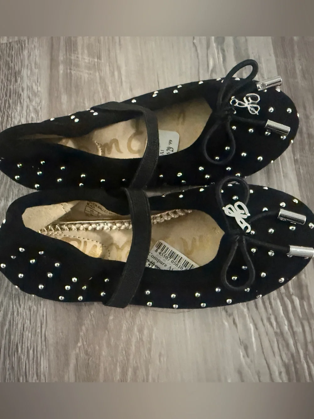 Sam Edelman Black Studded Mary Jane Ballet Flats with Bow